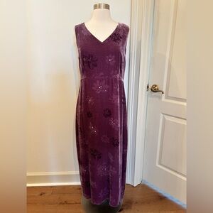 Laura Ashley Velvet Plum Floral Beaded Maxi Dress